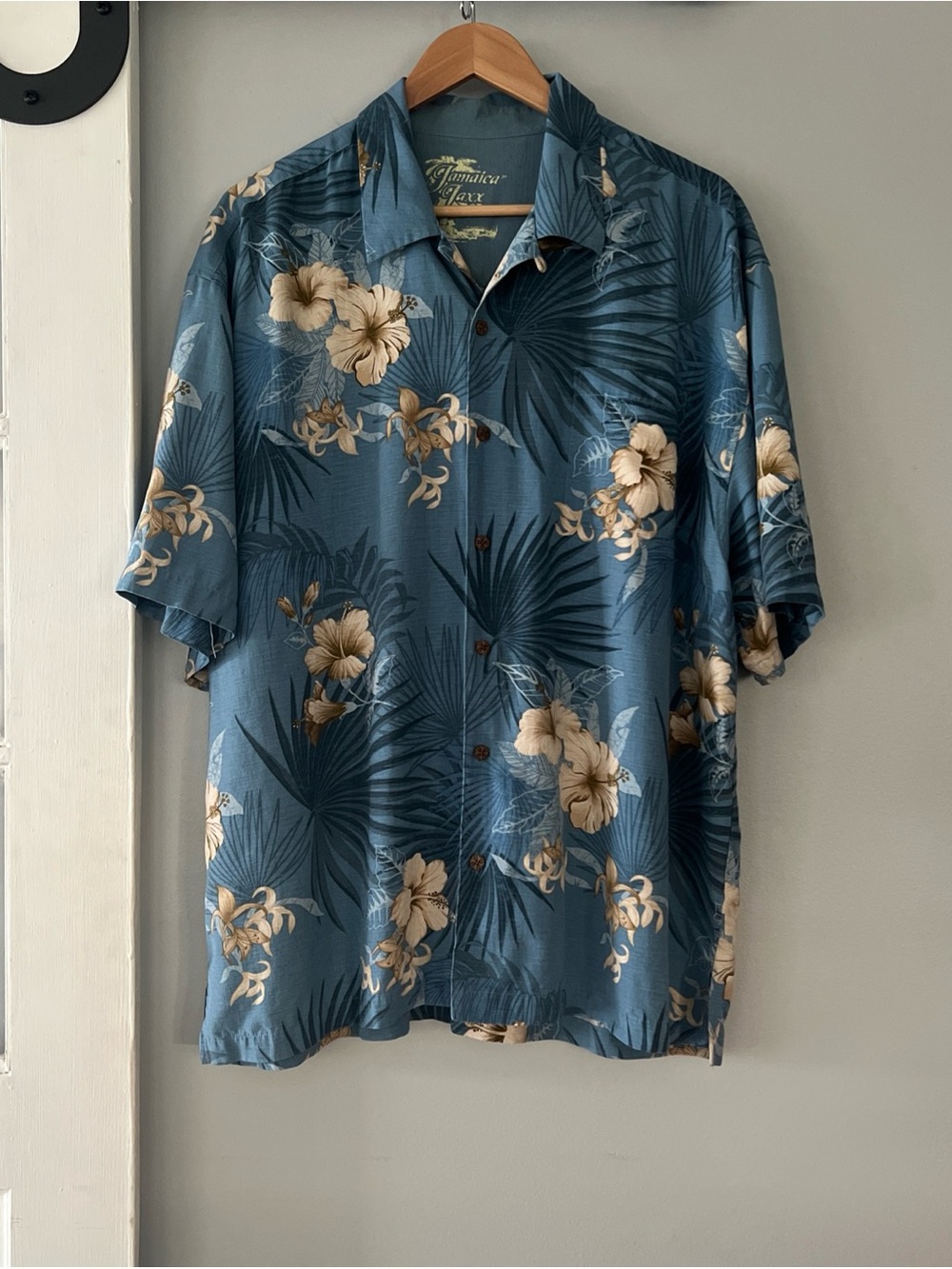 Jamaica Jaxx 100% Silk Floral Button-Up Hawaiian SS Shirt Men’s 2XL Blue Resort